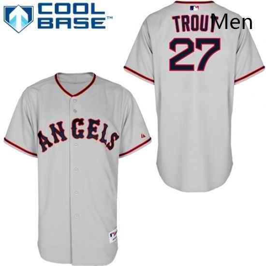 Mens Majestic Los Angeles Angels of Anaheim 27 Mike Trout Replica Grey 1965 Turn Back The Clock MLB Jersey
